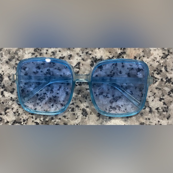 Wide Framed Sunglasses Anti UV PC Protection Black and Blue Frames - Picture 8 of 10